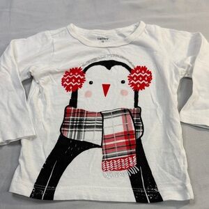 Carter's - White Long Sleeve Shirt with Penguin and Red Accents
